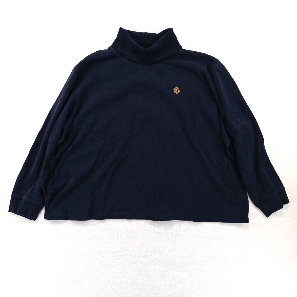 Lauren Ralph Lauren Womens Turtleneck Top 3X Navy Blue Gold Crest Preppy LRL